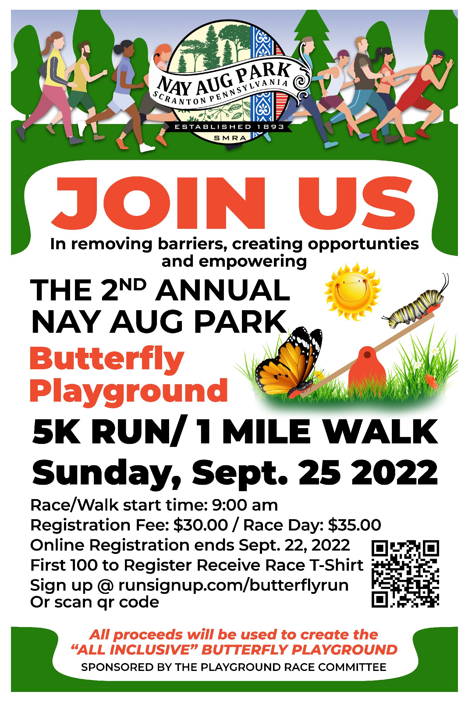 BUTTERFLY PLAYGROUND 5K RUN/1 MILE WALK - Nay Aug Park